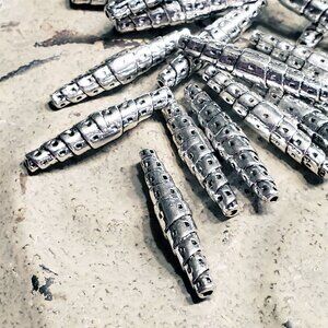 Edgy Antique Silver Gothic Dotted Tapered Oval 25mm Pewter Beads 10 pcs